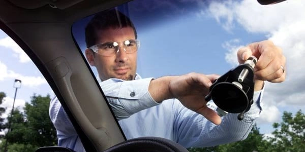 Windshield chip repair close-up